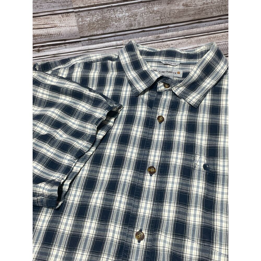 Carhartt Nens Short Sleeve Button Up Relaxed‎ Fit Blue 2XL XXL